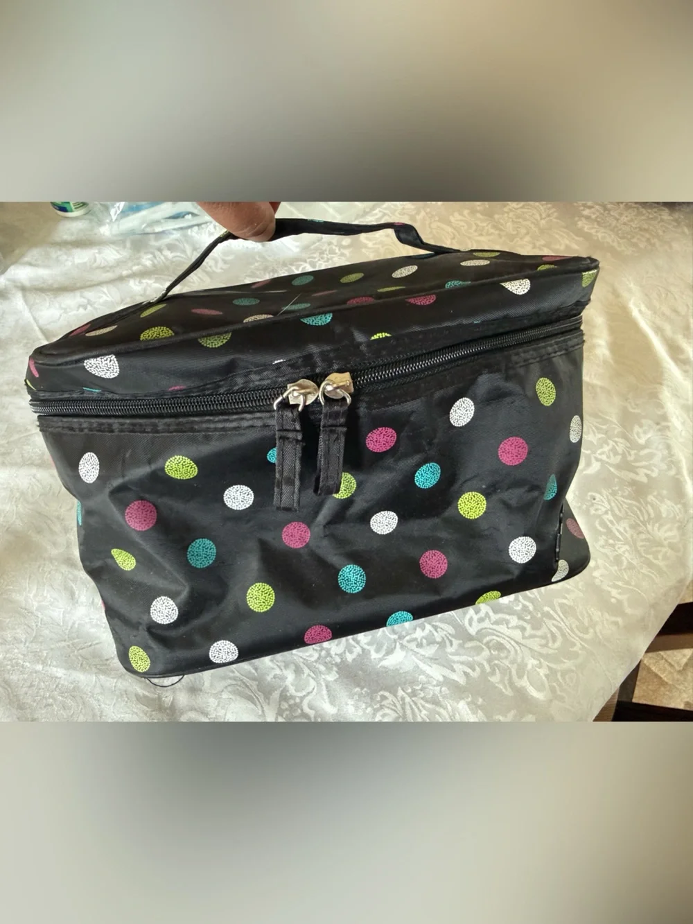 Caboodles Black Polka Dot Travel Cosmetic Case with Multicolor Dots